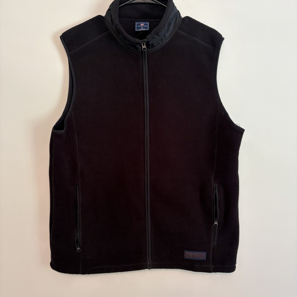 Vineyard Vines Full Zip Black Fleece Vest Men's Medium Preppy Frat Finance